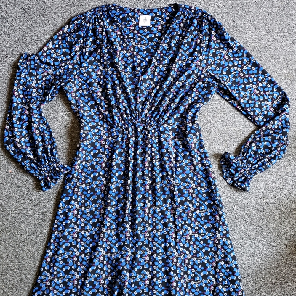 Cabi The Ten Dress Large V neck floral blue stretch flowers